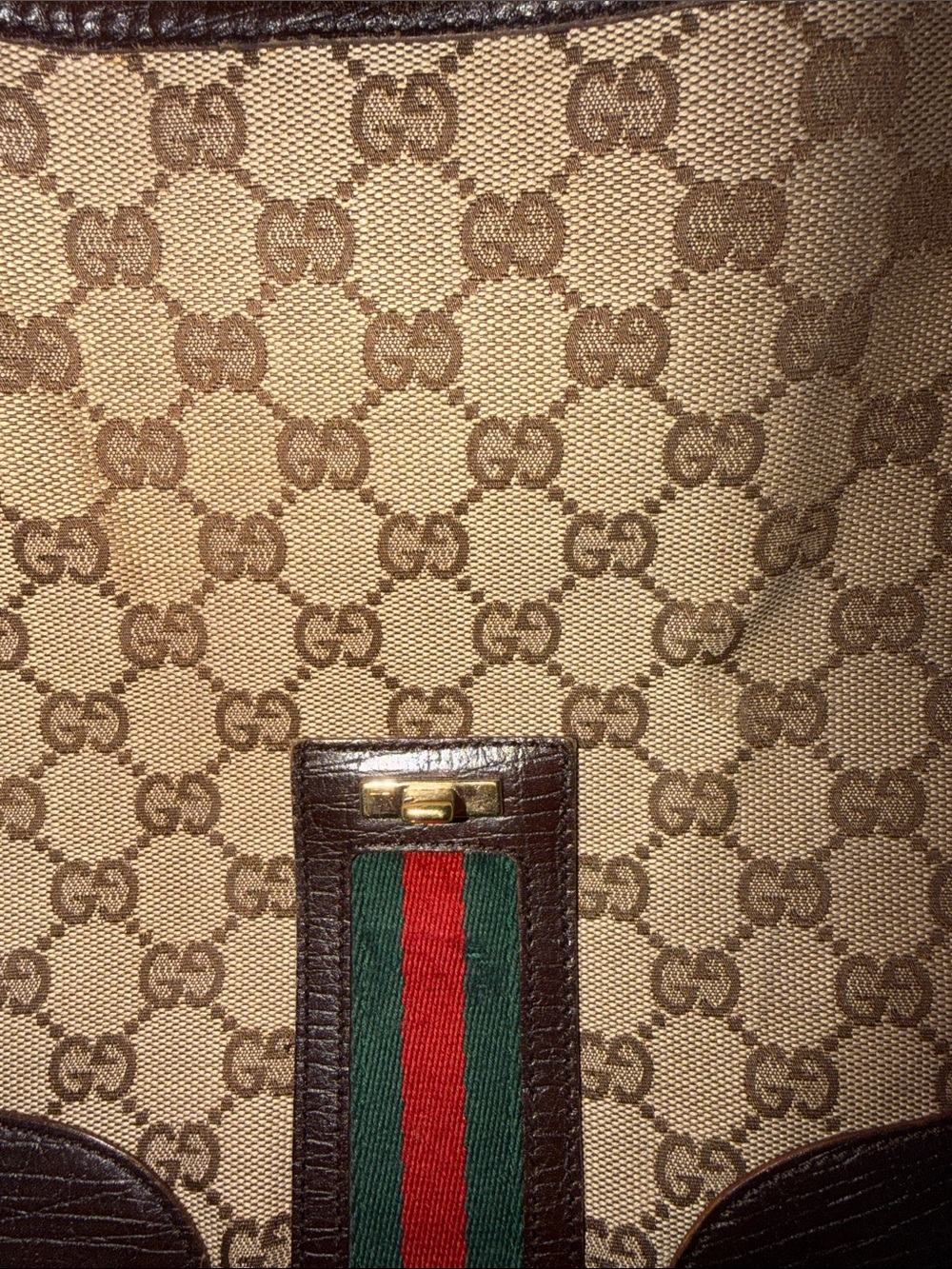 Gucci Brown GG Canvas Shoulder Bag with Green and Red Web - Picture 8 of 10